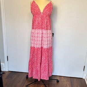Beachy Pink and White cotton Maxi Dress XL